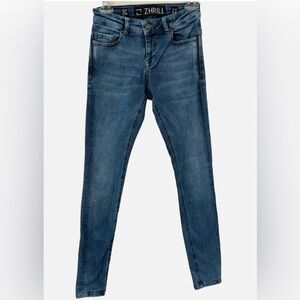 Zhrill Blue Skinny Jeans 27 Women’s Leather Detail Pocket Stretch Denim